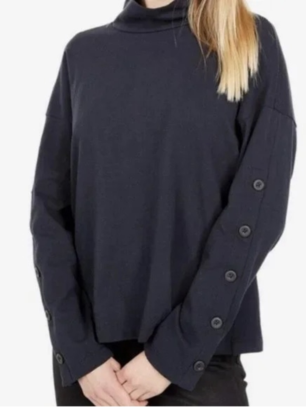 Madewell black organic cotton mock neck buttons long sleeve